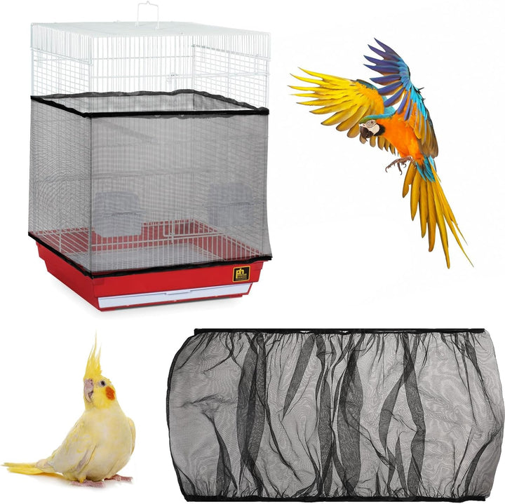 Bird Cage Seed Catcher White Bird Cage Net Cover Adjustable Birds Cages Netting Seed Catcher Stretchy Birds Cages Guard for Parrot Enclosures