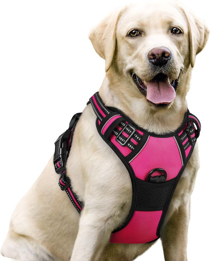 Dog Harness No Pull with 2 Leash Clips, Adjustable Soft Padded, Reflective Oxford No Choke Pet Vest with Easy Control Handle for Large Dogs, Black, L