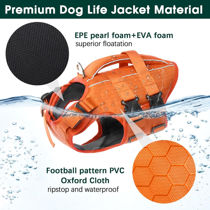 Dog Life Jacket High Flotation, Reflective Dogs Life Vest for Swimming Boating, Adjustable Small Medium Large Dog Lifejacket, Lightweight Dogs Life Preserver Rescue Handle Spring Summer Pool