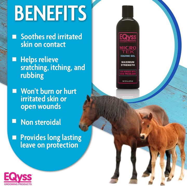 Micro-Tek Equine Itch Relief Gel - Soothes Irritated Skin, Stops Itching, Scratching, Rubbing - for All Horses, Ponies, Mares, Foals (16 Oz)