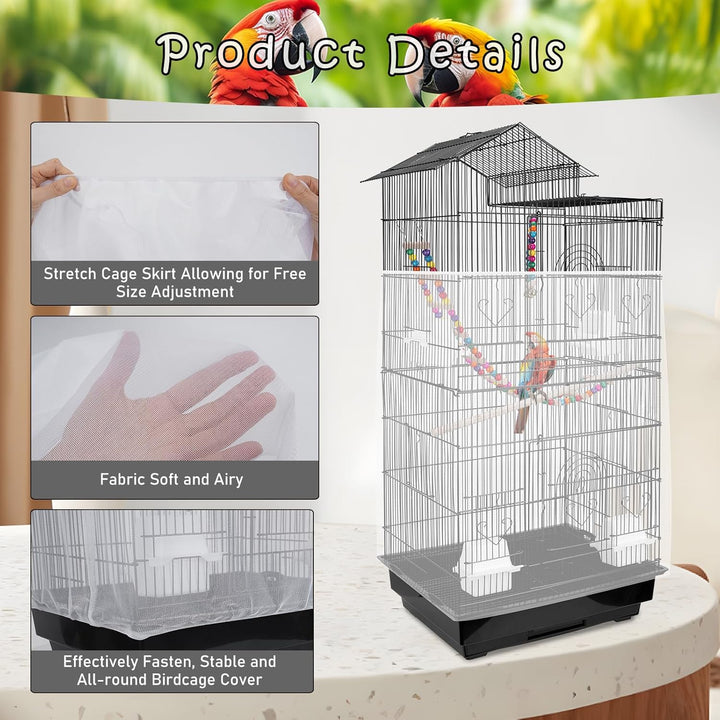 Universal Bird Cage Seed Catcher – Stretchy, Lightweight Mesh Skirt for Parrot Cages, Stops Scatter, Breathable Fabric, Adjustable & Reusable, White