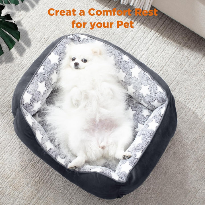Small Dog Beds Small Size Dogs, Rectangle Washable Dog Bed, Orthopedic Dogs Sofa Bed, Pet Cuddler Anti-Slip Bottom, Soft Calming Sleeping Warming Puppy Bed (S (20"X 19"X 6"), Black)