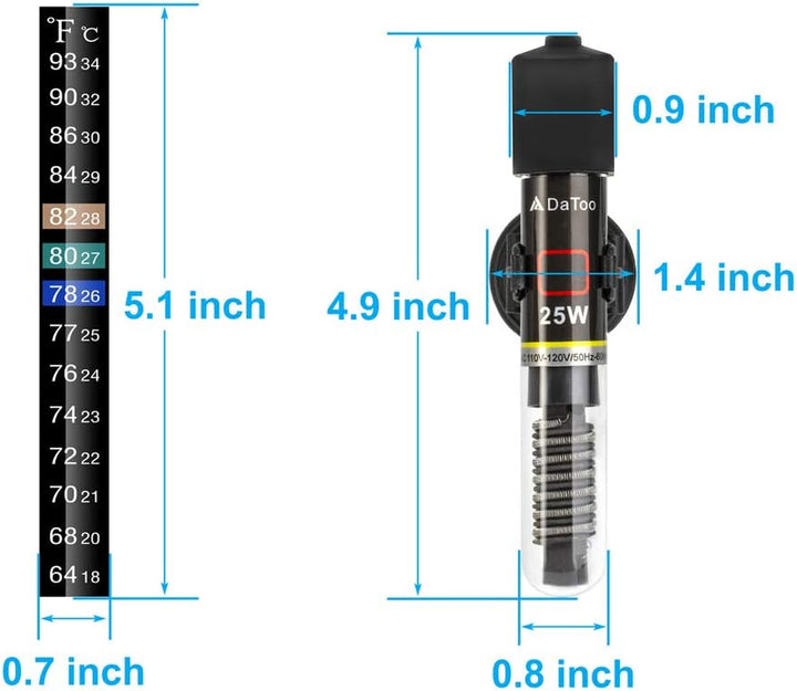 Mini Aquarium Heater 25W Small Fish Tank Heater 25 Watt with Free Thermometer Sticker