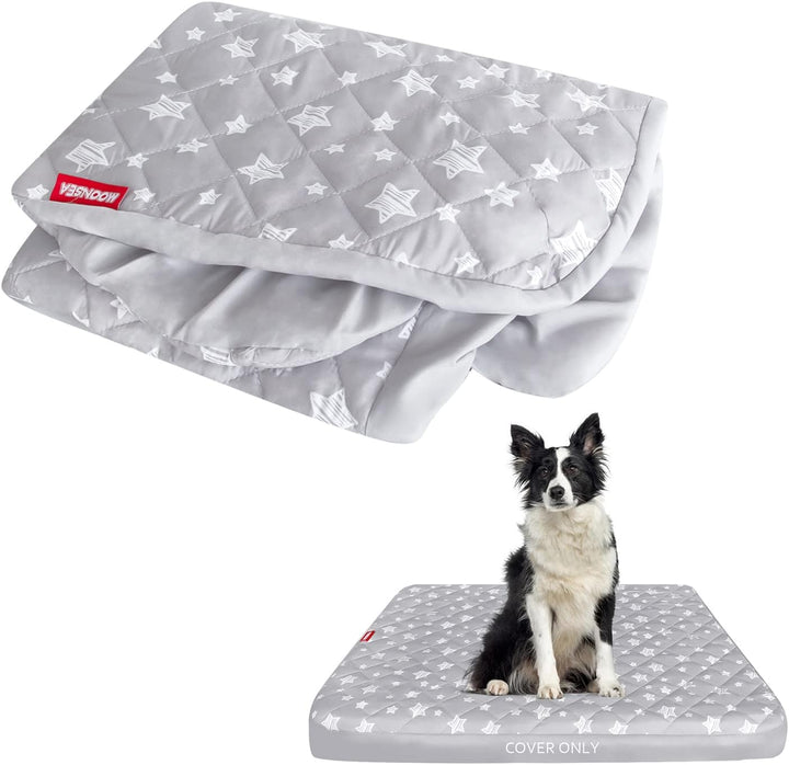 Waterproof Dog Bed Covers Replacement Washable Pet Hair Easy to Remove, Noiseless Quilted Puppy Pet Bed Cover Lovely Grey Star Print 27X36 Inches, for Dog/Cat, Cover Only