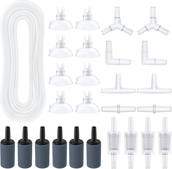 13 Feet Airline Tubing Standard Aquarium Air Pump Accessories with Air Stones, Check Valves, Suction Cups and Connectors