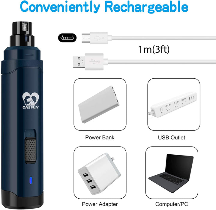 Dog Nail Grinder Upgraded - Professional 2-Speed Electric Rechargeable Pet Nail Trimmer Painless Paws Grooming & Smoothing for Small Medium Large Dogs & Cats(Dark Blue)