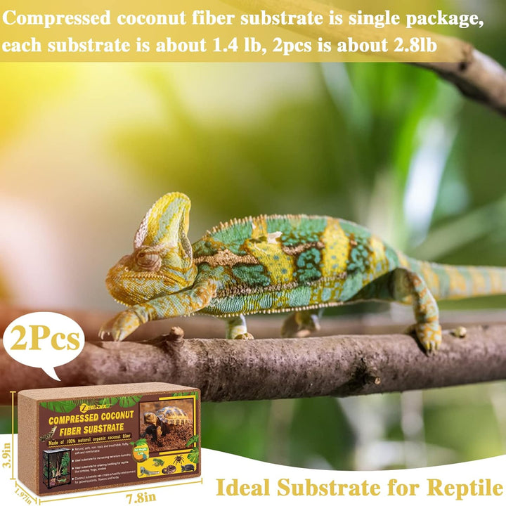2 Pack Coconut Fiber Substrate, 100% Organic Coconut Husk Coco Coir Brick Terrarium Bedding for Reptiles, Tortoise, Bearded Dragon, Leopard Gecko, Snake, Hermit Crabs, Frogs, Tarantula