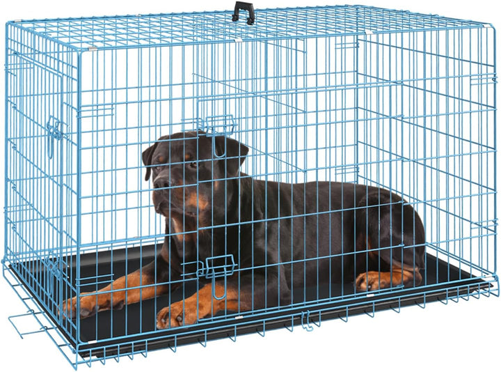 Dog Crate for Small Dogs 24 Inch Folding Metal Wirepet Cage Double Door W/Divider Panel Indoor Outdoor Kennel Leak-Proof Plastic Tray,Black