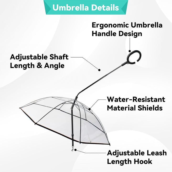 Clear Dog Umbrella for Small Dogs, Dog Umbrella Leash Keeps Dogs Dry in Rain Walking, Small Dog Rain Umbrella with Adjustable Leash, Self-Assembly