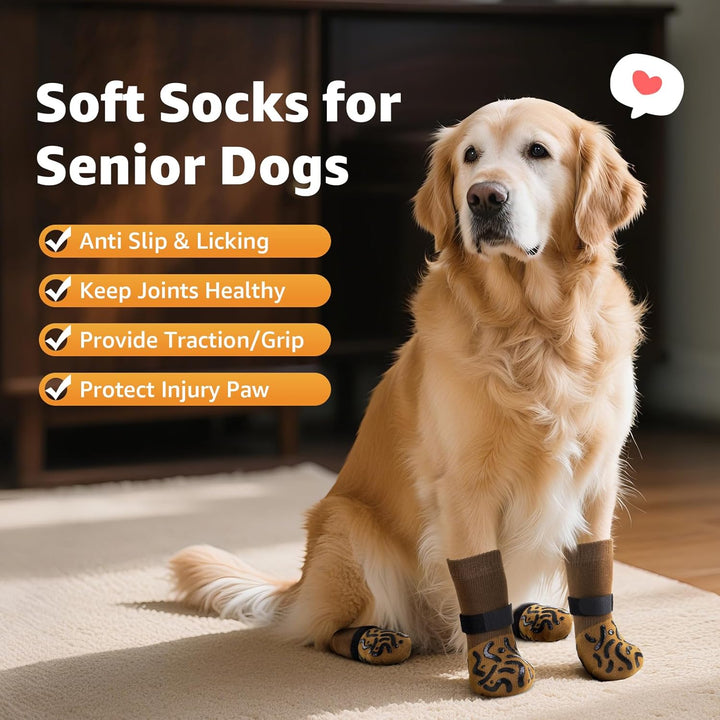 Double Sides Non-Slip Dog Socks to Prevent Licking Paws - Strong Traction for Paw Protector, Senior Dogs, Hardwood Floors, Dog Booties with Grippers - Size Large