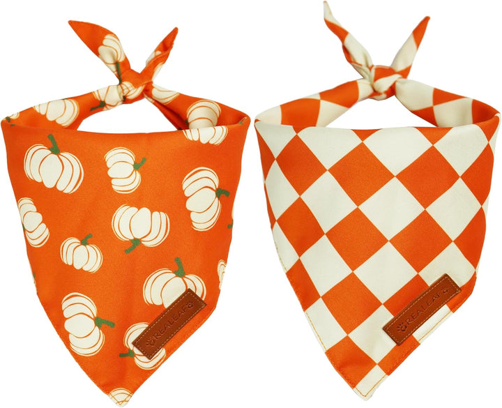 Halloween Dog Bandanas 2 Pack, Reversible Orange Pumpkin Pet Scarf for Boy and Girl, Premium Durable Fabric, Holiday Bandana for Small Medium Large and Extra Large Dogs (Large)