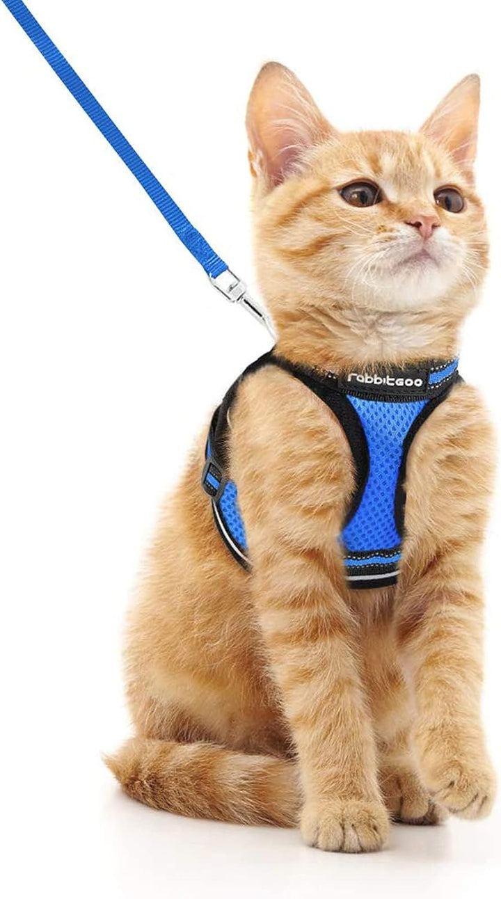 Cat Harness and Leash Set for Walking Escape Proof, Adjustable Soft Kittens Vest with Reflective Strip for Cats, Comfortable Outdoor Vest, Black, S