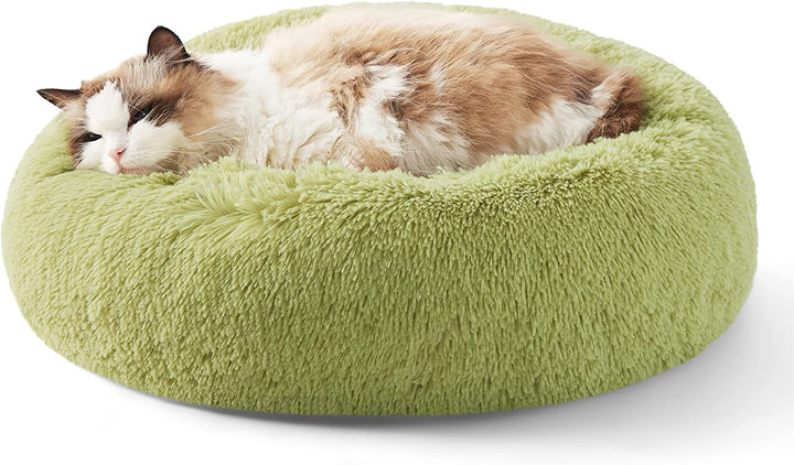 Calming Dog Bed Medium Size Dog - Donut Washable Medium Pet Bed, 30 Inches Anti-Slip round Fluffy Plush Faux Fur Cat Bed, Fits up to 45 Lbs Pets, Camel