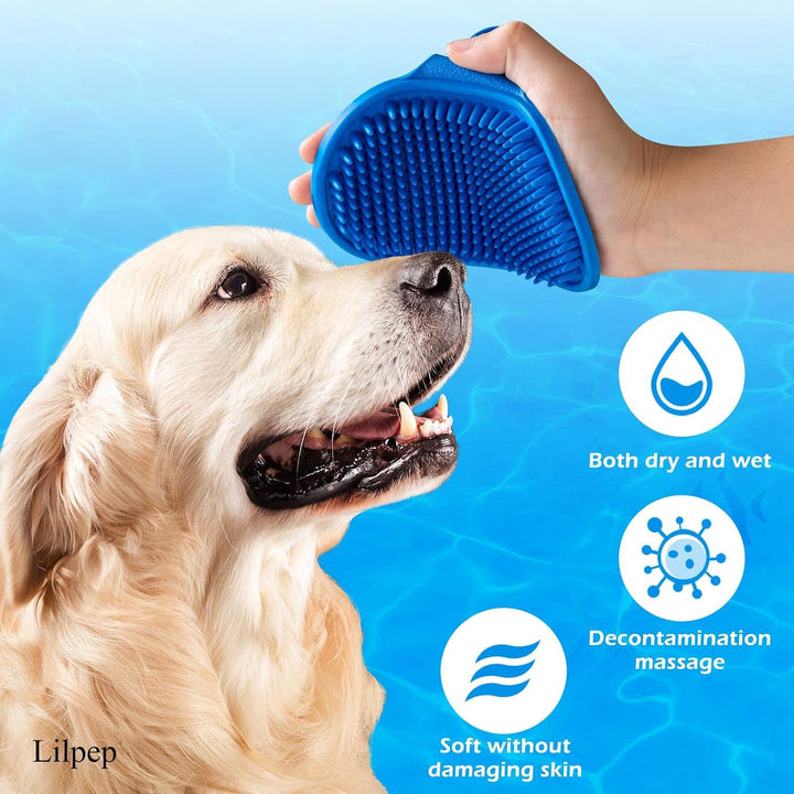 Dog Grooming Brush,  Pet Shampoo Bath Brush Soothing Massage Rubber Comb with Adjustable Ring Handle for Long Short Haired Dogs and Cats (Blue+Green, Pack of 2)