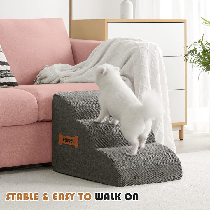 Dog Stairs Ramp for Beds Couches, 15.7” H 33D Extra Wide Pet Steps with Durable Non-Slip Waterproof Fabric Cover, Dog Slope Stairs for Small Dogs and Cats or Pets Friendly, 3-Tiers, Grey