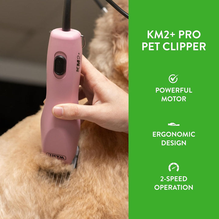 Pro Animal KM2+ Corded Clipper - Pet Clippers for Cats, Dogs & Horses - Premium Grooming Tools - 2 Speeds & 14-Foot Cord - Pink