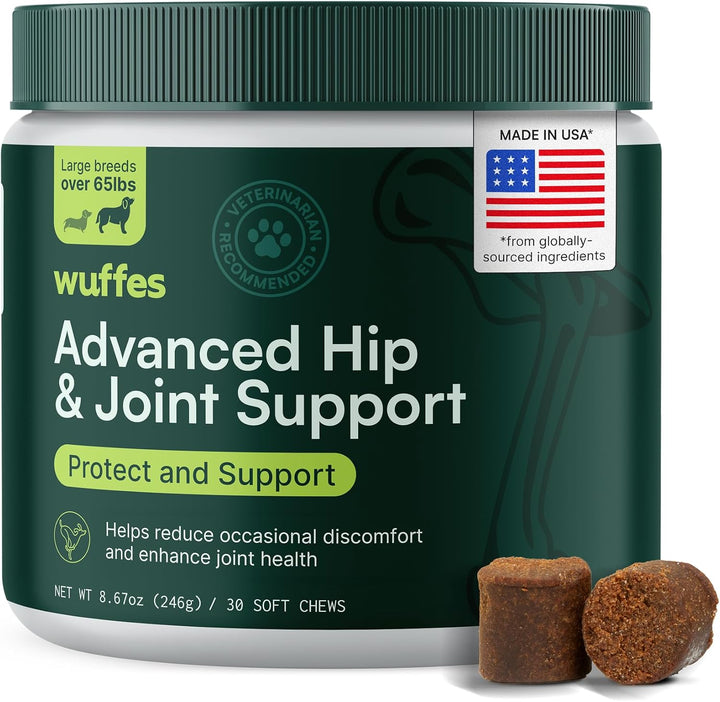 Advanced Dog Hip and Joint Supplement with Glucosamine, Chondroitin, Omega 3, MSM, and Green Lipped Mussel, 60 Pork Flavored Chews for Small and Medium Dog Breeds