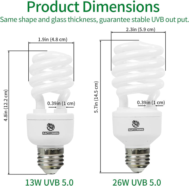 UVB Reptile Light 5.0, 13W Tropical and Sub-Tropical UVA UVB Bulb for Reptiles, Tropical Terrarium Compact Fluorescent Lamp, Reptile UVB Light Bulb for Chameleons, Iguanas and Turtles
