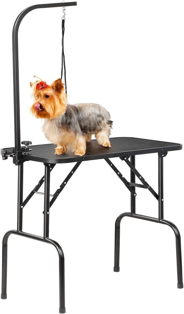 32-Inch Foldable Pet Dog Grooming Table with Adjustable Height Arm Drying Table for Home W/Noose for Small Dogs Cats Non-Slip Maximum Capacity up to 220Lbs Black
