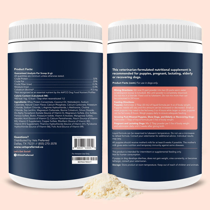 Puppy Milk Replacement Formula - Dog Milk Replacer Powder Supplement for Pregnant, Lactating, Aging Dogs - Enriched with Colostrum - Nutritious Nursing Formula for Puppies - 12 Oz