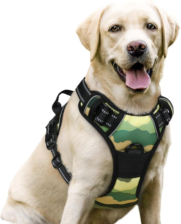 Dog Harness No Pull with 2 Leash Clips, Adjustable Soft Padded, Reflective Oxford No Choke Pet Vest with Easy Control Handle for Large Dogs, Black, L