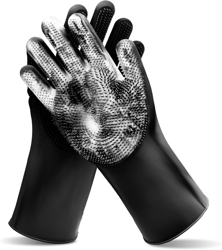 Pet Grooming Gloves—Heat Resistant Dog Washing Gloves with High-Density Teeth, Dog Bath Scrubber with Enhanced Five Finger Design, Silicone Gloves for Dogs and Cats Bathing, Massage (Blue)