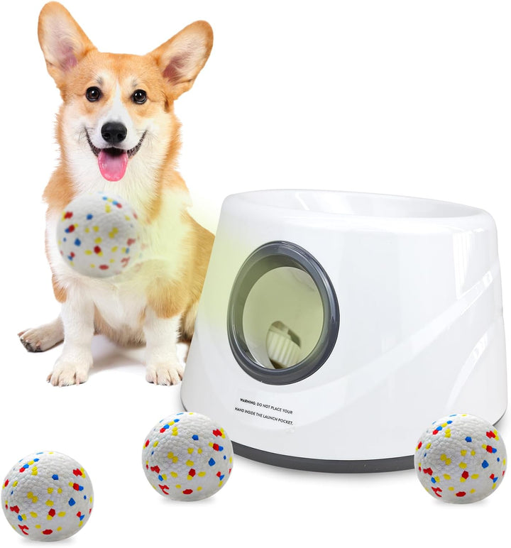 Compact Automatic Ball Launcher for Dogs with Random Mode, 3 Settings to 45FT, Rechargeable Small Dog Ball Thrower with 4 ETPU Tennis Balls for Small Medium Breeds