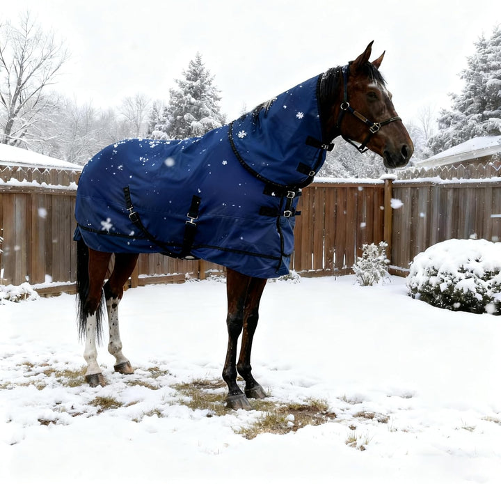Horse Blankets Winter for Real Horses, 1200D Waterproof Poly Rain Sheets with Neck Cover Belly Wrap Tail Wrap Turnout Blanket, Horses Stuff Care Medium Large Weight Heavy Outdoor Clothes Blue 75 Inch