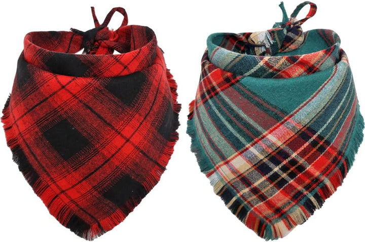 Fall Dog Bandana Autumn Thanksgiving Plaid Reversible Triangle Bibs Scarf Accessories for Dogs Pets