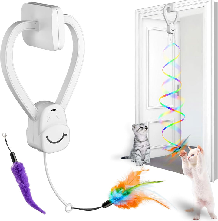 Interactive Cat Toys for Indoor Cats,Enrichment Stimulation Toys, Electric Hanging Door Clip Ribbon Kitty Toy,Automatic Play Chase Exercise Feather Toys for Bored Indoor Adult & Kitten Cats