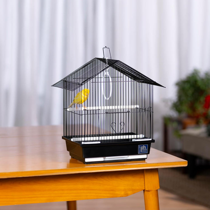 Parakeet Manor Bird Cage with Handle for Home or Travel, Black