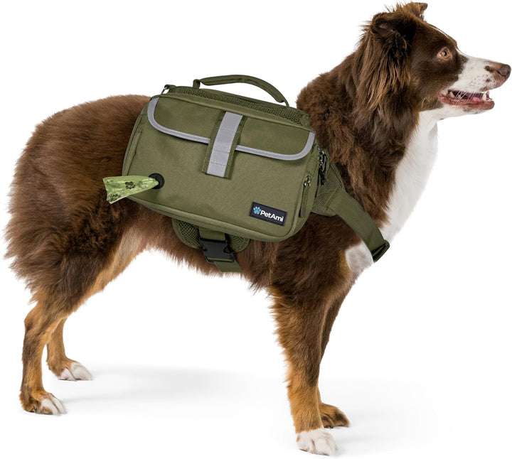 Dog Backpack for Medium & Large Dogs, Saddle Bag for Dogs to Wear for Hiking, Pet Backpack Harness Dog Pack with Reflective Side Pockets for Walking Running