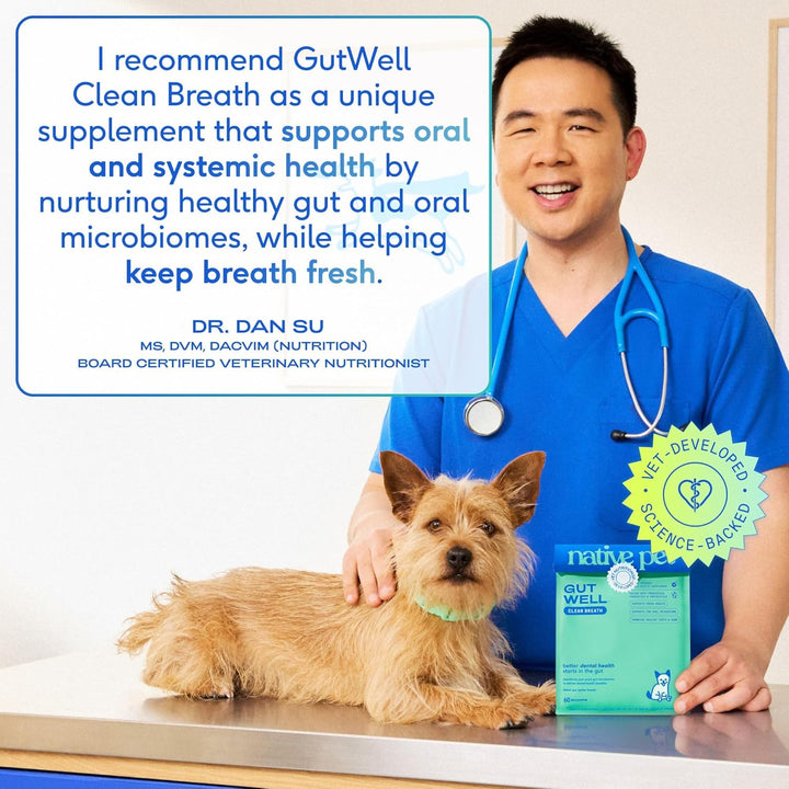 Gutwell Clean Breath - Dog Breath Freshener & Dog Dental Powder - Teeth Cleaning to Reduce Plaque & Tartar - Promotes Fresh Breath with Targeted Triple-Biotic Dental Care Blend - 60 Scoops