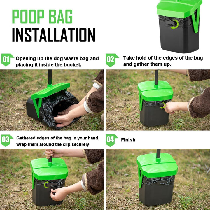 Pooper Scooper Swivel Bin & Rake with 100 Waste Bags, Dog Pooper Scooper with Bag Attachment for Large Medium Small Dogs, Poop Scooper with Lid for Lawn Yard Dog Kennel