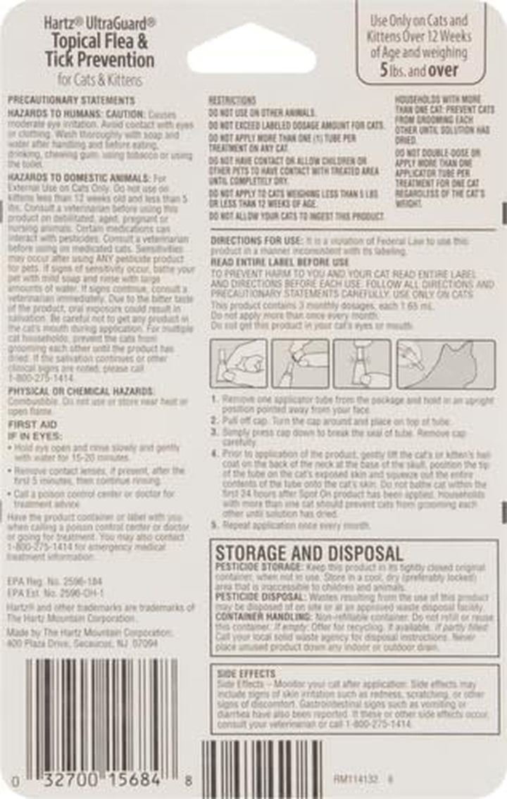 Ultraguard Topical Flea & Tick Prevention for Cats and Kittens - 3 Monthly Treatments