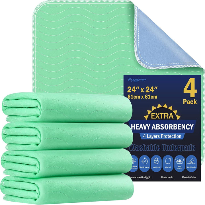 4 Pack 36” X 36” Extra Heavy Absorbency Washable Underpads, Waterproof Quick Drying Nursing Pads Incontinence Bed Pads, Reusable Washable Pee Pads for Dogs, Diaper Changing & Adults