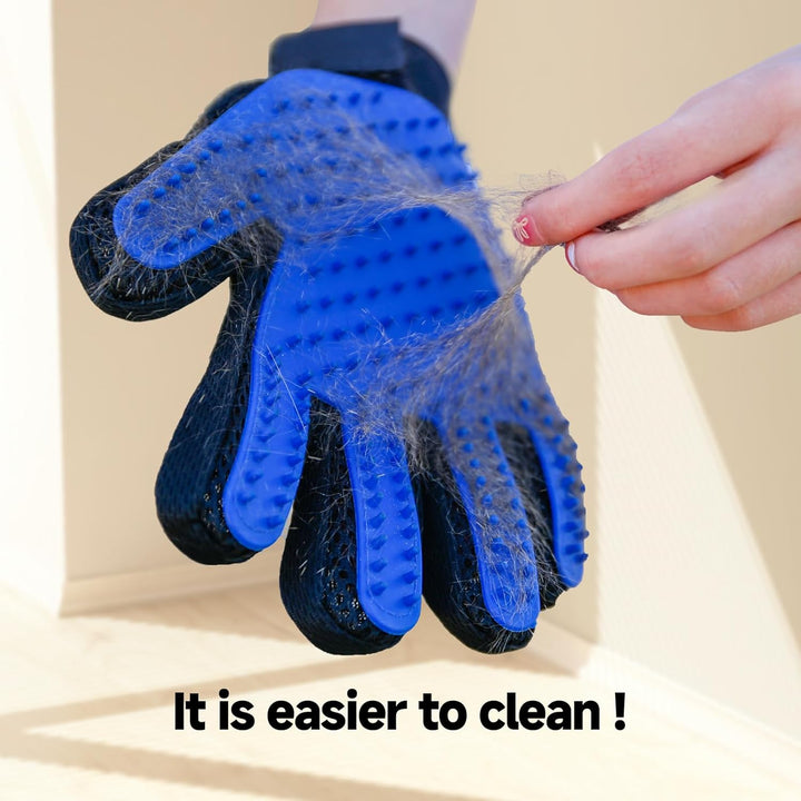 Cat & Dog Grooming Gloves for Shedding - Efficient Deshedding Pet Grooming Gloves 2-In-1 Deshedding Brush & Massage Mitt-Safe for Dogs & Cats (1 Pair Blue)
