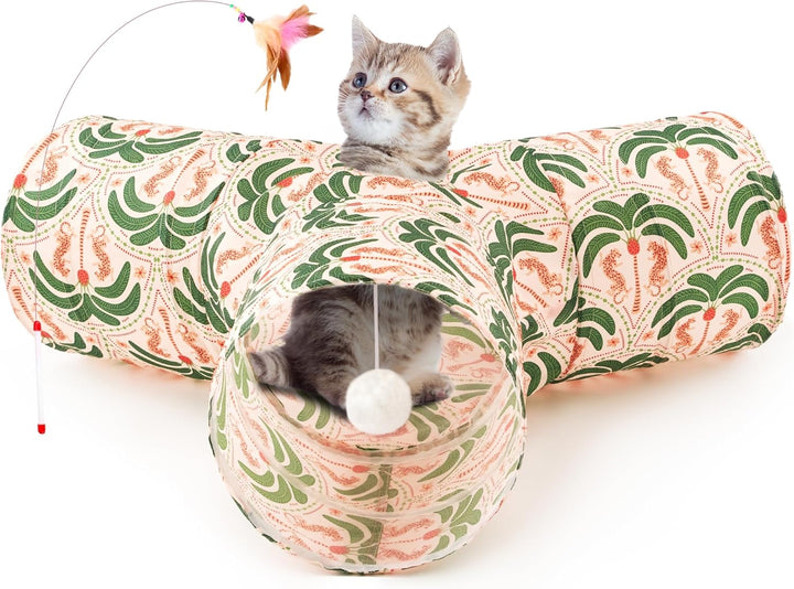 Pet Cat Tunnel Tube Cat Toys 3 Way Collapsible, Tunnels for Indoor Cats，Kitty Bored Peek Hole Toy Ball Cat, Puppy, Kitty, Kitten, Rabbit