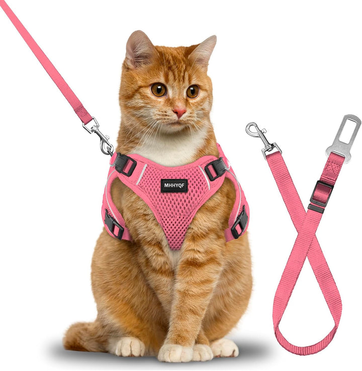 Cat Harness and Leash for Walking, Cat Car Harness, Escape Proof Soft Adjustable Vest Harnesses for Cats, Easy Control Breathable Reflective Strips Harness, Kitten Harness and Leash Set, Black, S
