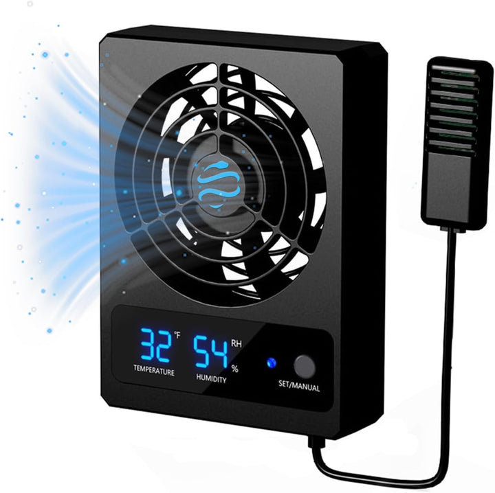 Reptile Ventilation Fan with Humidity Control & High Temp Alarm, Smart Hygrometer for Bearded Dragon, Leopard Gecko, Snake Tank – Quiet Fan with Dual LED Display for Reptile Enclosure