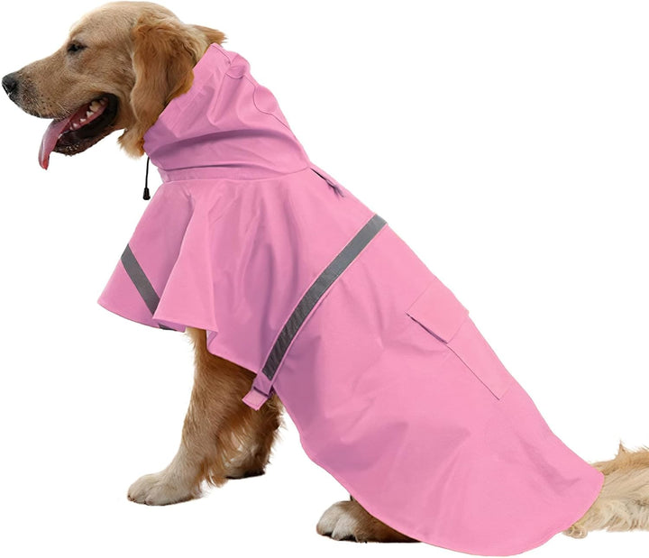 Large Dog Raincoat Adjustable Pet Water Proof Clothes Lightweight Rain Jacket Poncho Hoodies with Strip Reflective (XL, Yellow)