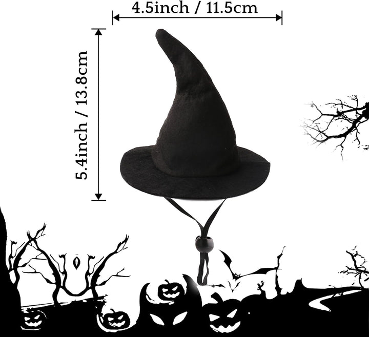 Witch Hat for Cats, Dog Halloween Witch Costume, Black Felt Adjustable Wizard Hat, Pet Costumes Halloween Accessories for Small Medium Pets