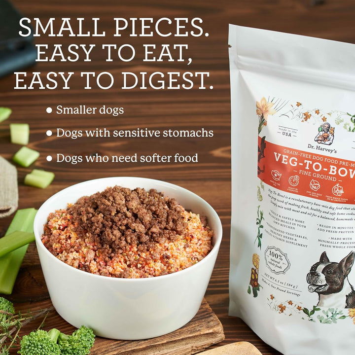 Veg-To-Bowl Fine Ground Dog Food, Human Grade Dehydrated Base Mix for Dogs, Grain Free Holistic Mix for Small Dogs (3 Pounds)