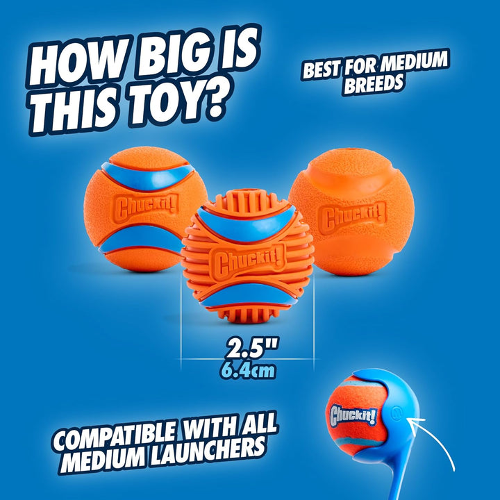 Dog Balls - Interactive Dog Toys, High-Bounce Fetch Ball, Ultra and Rugged Balls, Durable - Size Medium, 2.5-Inch Diameter, Set of 3