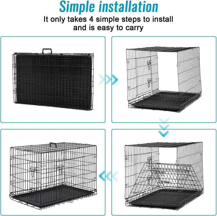 Dog Crate for Small Dogs 24 Inch Folding Metal Wirepet Cage Double Door W/Divider Panel Indoor Outdoor Kennel Leak-Proof Plastic Tray,Black
