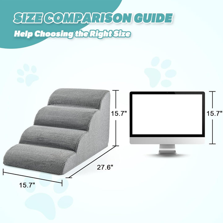 Dog Stairs for Small Dogs 15.7''H, 4-Step Sturdy Dog Steps for Bed, Couch, Sofa, Waterproof Pet Stairs for Older Cats, Puppy, Removable Washable Cover, Non-Slip Curved Pet Ramp Indoor, Grey