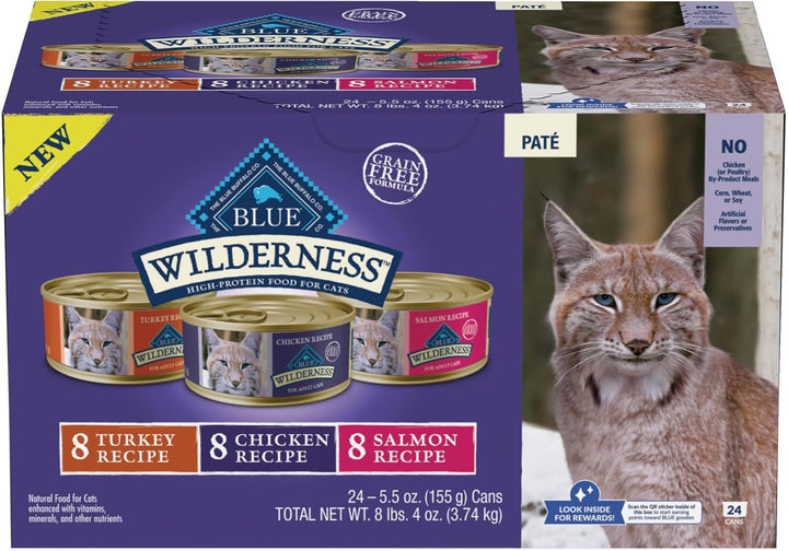 Wilderness High Protein, Natural Adult Pate Wet Cat Food Variety Pack, Chicken, Salmon, Duck 3-Oz Cans (12 Count- 4 of Each Flavor)