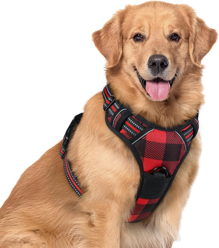 Dog Harness No Pull with 2 Leash Clips, Adjustable Soft Padded, Reflective Oxford No Choke Pet Vest with Easy Control Handle for Large Dogs, Black, L