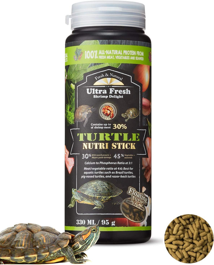 - Turtle Nutri Stick, Wild Sword Prawn, Calcium & Vitamin D Enriched Aquatic Turtle Food with Probiotics for Picky Turtles, Made from All Natural Ingredients 3.35 Oz