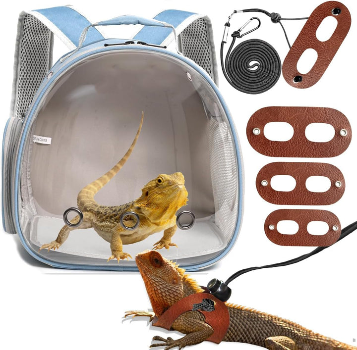 Small Animal Travel Backpack Carrier,Portable Bearded Dragon Bag for Sugar Glider,Hedgehog,Rat,Bunny,Rat,Outdoor Used (Black, Carrier L+ I Leash)